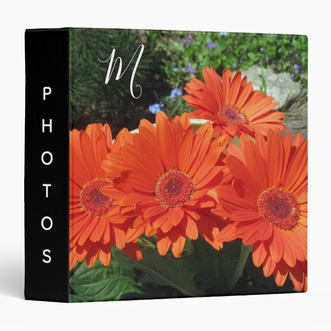 Monogram Orange Daisy Flower Photo Binder (Front/Spine)