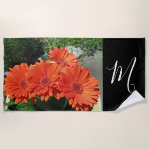 Monogram Orange Daisy Photo Beach Towel