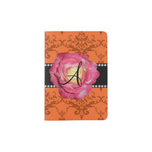 Monogram orange damask pink rose passport holder