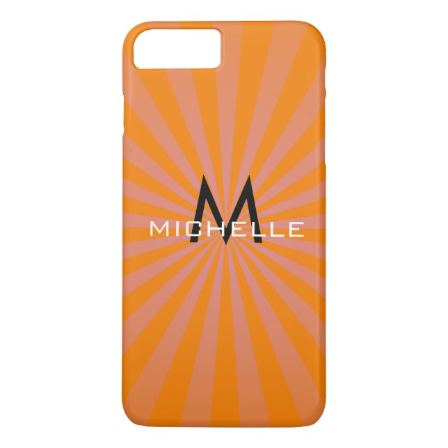 Monogram Orange Funky Sun Rays Retro Stripes Case-Mate iPhone Case (Back)