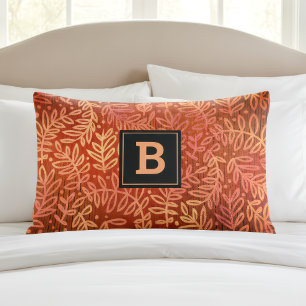 Monogram orange gold ombre leaf pattern modern pillow case