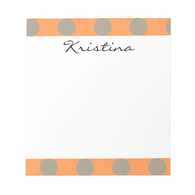 Monogram Orange Gray Chic Cute Polka Dot Pattern Notepad (Front)