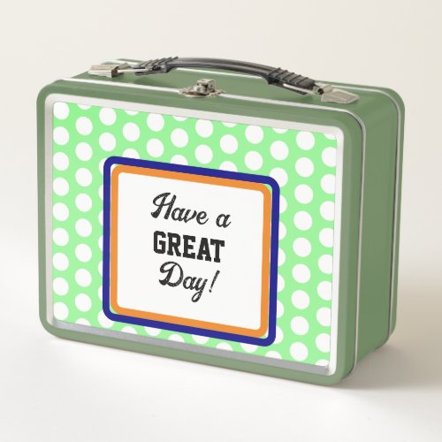 Monogram Orange Green Great Day Polka Dots  Metal Lunch Box