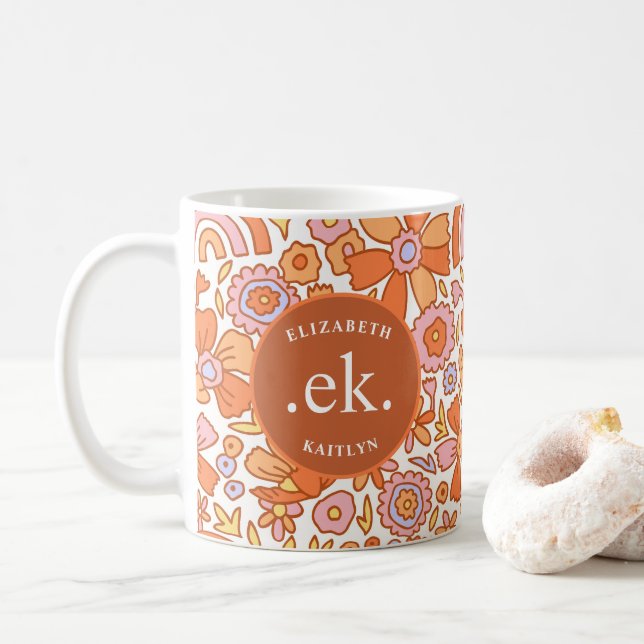  Monogram Orange Groovy Retro Coffee Mug (With Donut)