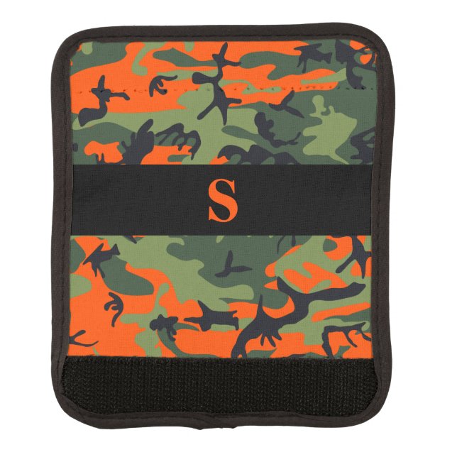 Monogram Orange Hunting Camo Camouflage Black Luggage Handle Wrap (Front)