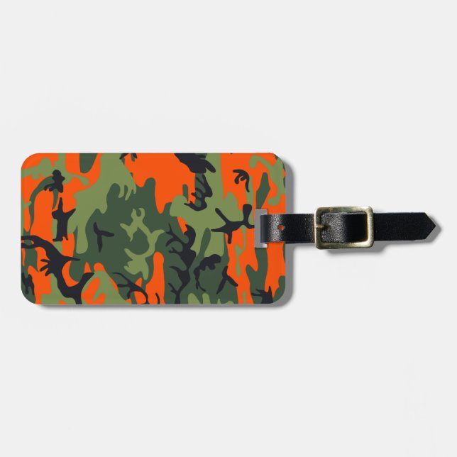 Monogram Orange Hunting Camo Camouflage Luggage Tag (Front Horizontal)