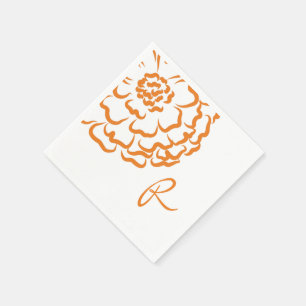Monogram Orange Marigold Flower Floral Wedding Napkins