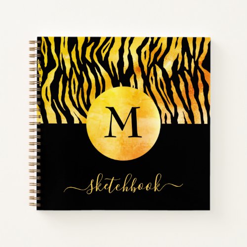 Monogram Orange Ombre Tiger Print Sketchbook Glam Notebook