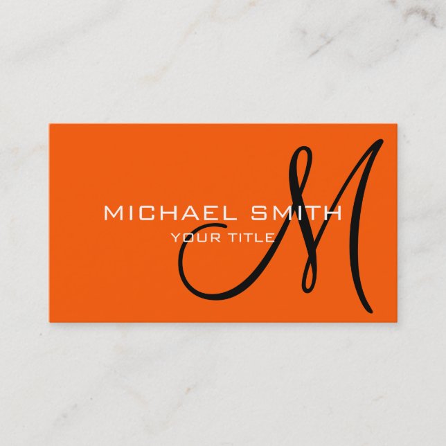 Monogram Orange (Panton) color background Business Card (Front)