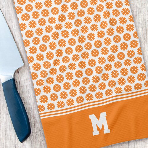 Monogram Orange Pickleball Pattern Kitchen Towel