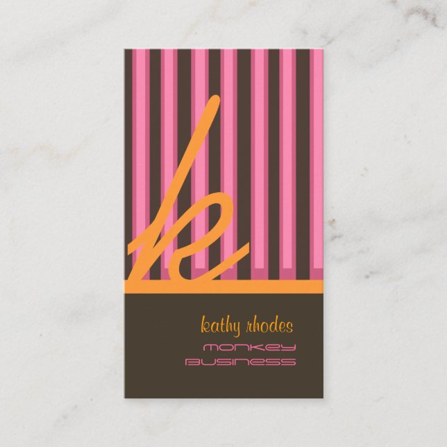 Monogram orange/pink/chocolate stripes business card (Front)