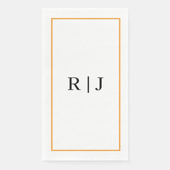 Monogram Orange Spring Summer Elegant Wedding Paper Guest Towels (Front)