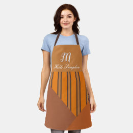 Monogram Orange Stripes Brown Fall Colors Apron