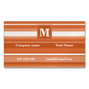 Monogram orange stripes business card magnet