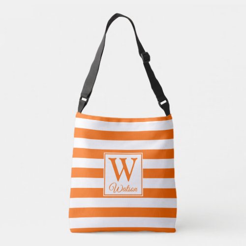 Monogram  Orange Stripes  Fun Modern Crossbody Bag