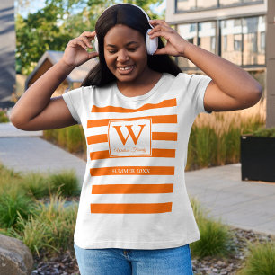 Monogram Orange Stripes Fun Modern T-Shirt