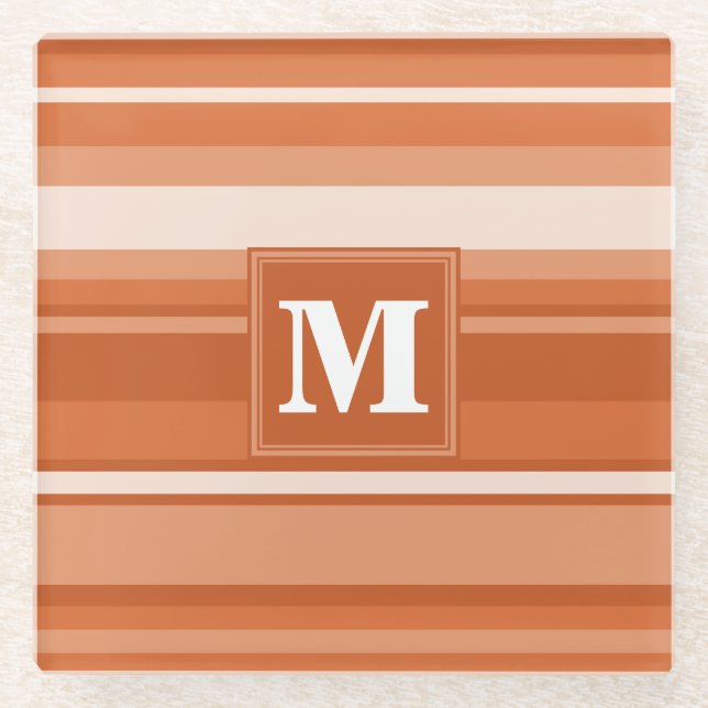Monogram orange stripes glass coaster (Front)