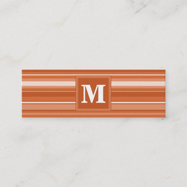 Monogram orange stripes mini business card (Front)