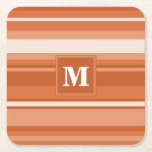 Monogram orange stripes square paper coaster<br><div class="desc">Orange stripes</div>