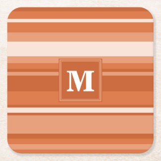 Monogram orange stripes square paper coaster