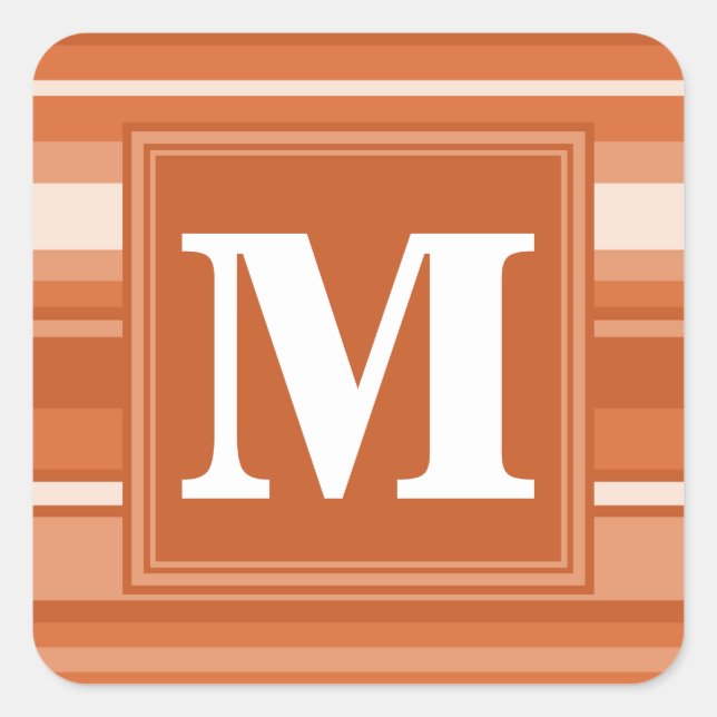 Monogram orange stripes square sticker (Front)
