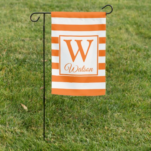 Monogram Orange Stripes Summer Family Garden Flag