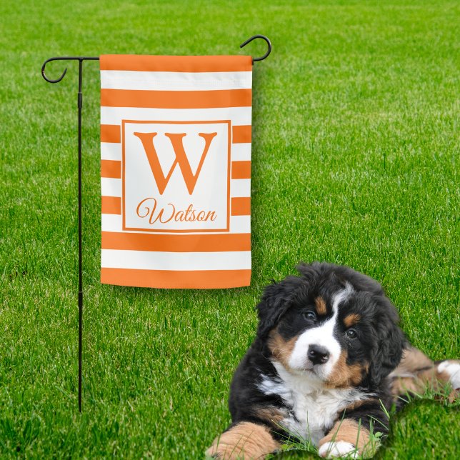 Monogram Orange Stripes Summer Family Garden Flag (Creator Uploaded)