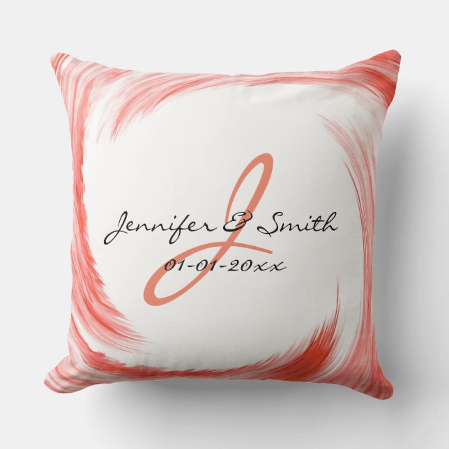 Monogram Orange Swirl Abstract Art Throw Pillow (Front)