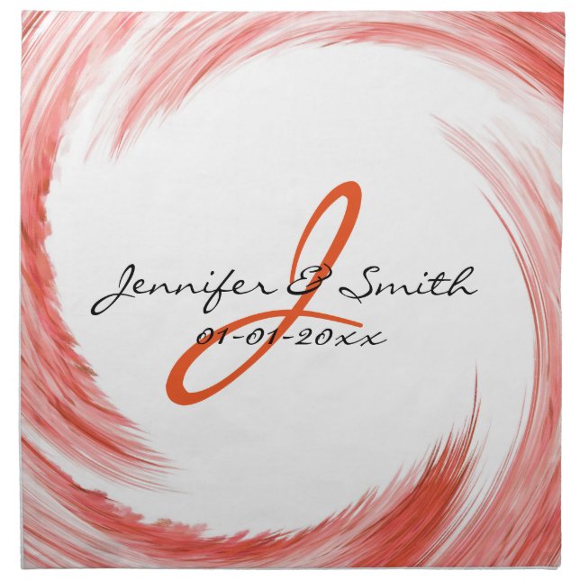 Monogram Orange Swirl Modern Abstract Cloth Napkin (Front)