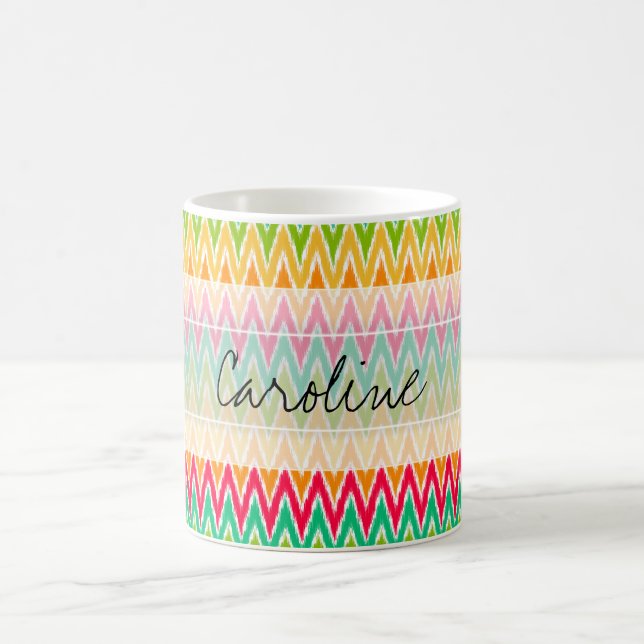 Monogram Orange Teal Ikat Chevron Zig Zag Pattern Coffee Mug (Center)