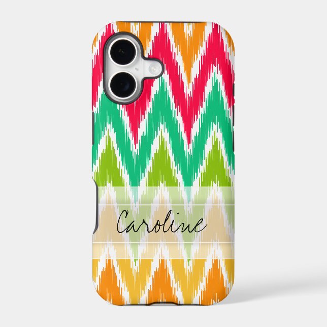 Monogram Orange Teal Ikat Chevron Zig Zag Pattern Iphone Case (Back)