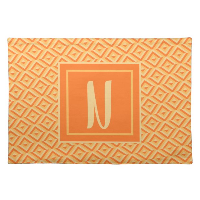 Monogram Orange Three-Tone Diamond Pattern Cloth Placemat (Front)