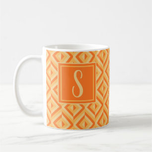 Monogram Orange Three-Tone Diamond Pattern Coffee Mug