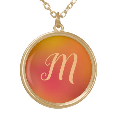 Monogram Orange to Red Autumn Blend Colors Gold Plated Necklace
