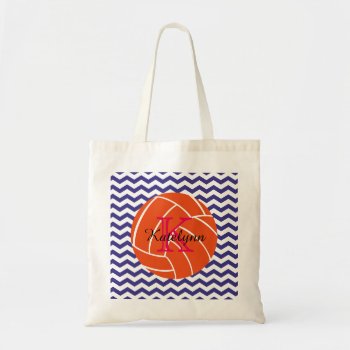 Monogram Orange Volleyball Tote Bag by theburlapfrog at Zazzle