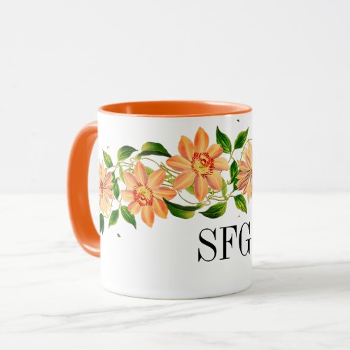 Monogram Orange Watercolor Flower Ceramic Mug