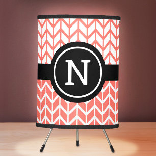 Monogram Orange White Chevron Pattern Modern Bold Tripod Lamp