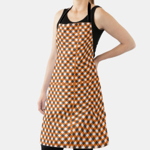 Monogram Orange White Plaid Gingham Apron