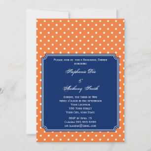 Monogram Orange, White Polka Dot with Royal Blue Invitation