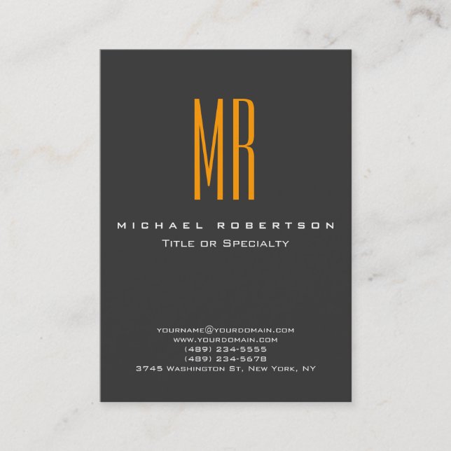 Monogram Orange Yellow Gray Chubby Business Card (Front)
