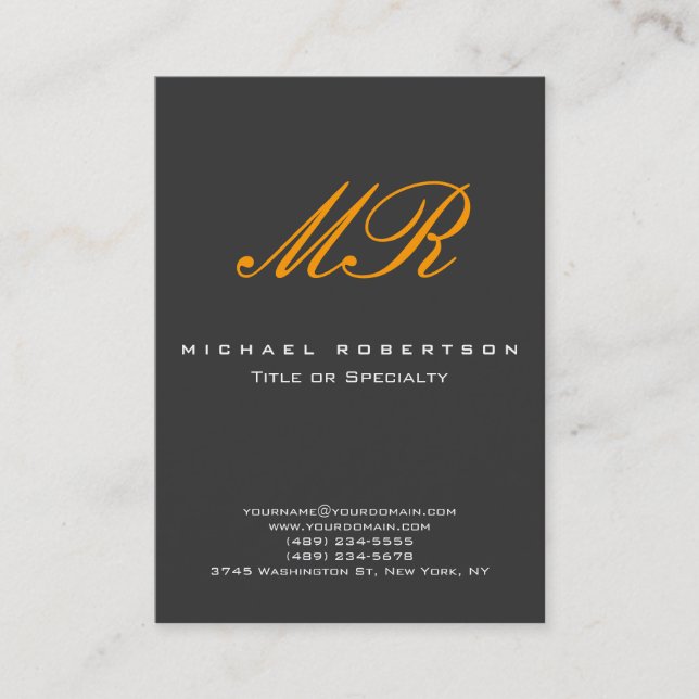 Monogram Orange Yellow Gray Chubby Business Card (Front)