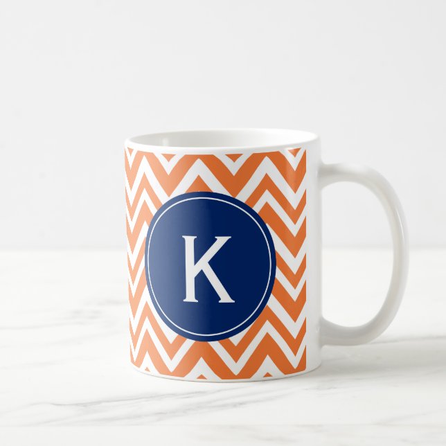 Monogram Orange Zigzag Pattern Coffee Mug (Right)