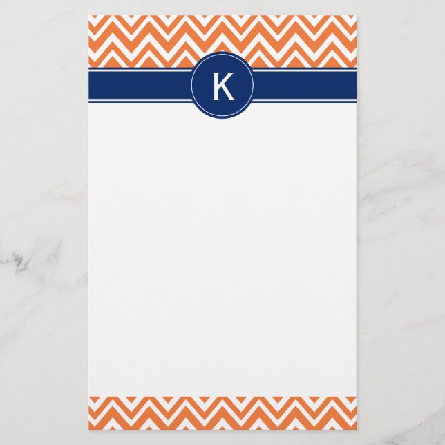 Monogram Orange Zigzag Pattern Stationery (Front)