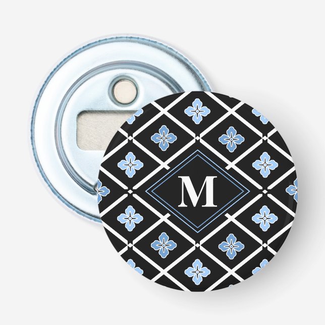 Monogram Oriental Blue Sakura Pattern Bottle Opener (Front)