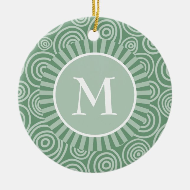Monogram Ornament Sage Green Spirals Personalized (Front)
