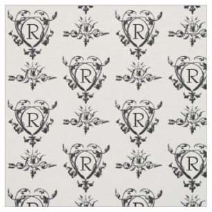 Monogram Ornamental Hearts And Arrows Pattern Fabric