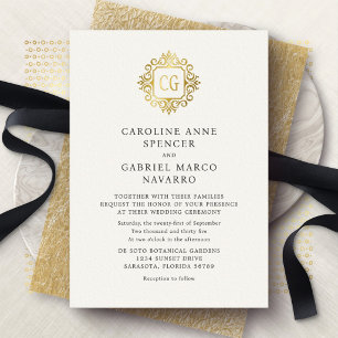 Monogram Ornate Traditional Wedding Foil Invitation