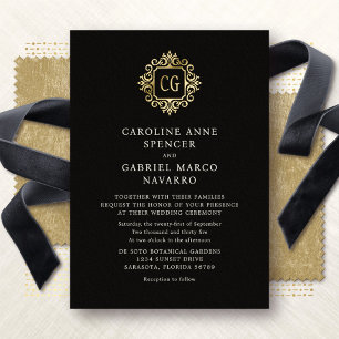 Monogram Ornate Traditional Wedding Foil Invitation