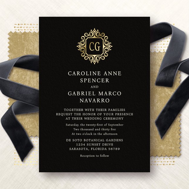 Monogram Ornate Traditional Wedding Foil Invitation (Creator Uploaded)