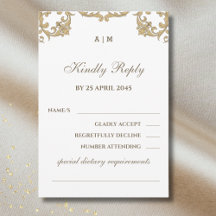 Monogram Ornate Victorian Wedding RSVP Card